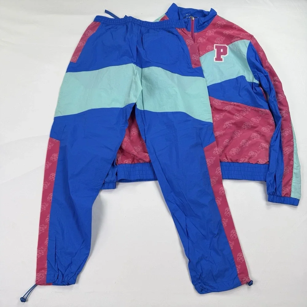Pink Dolphin Men's Tracksuit Set XL Windbreaker Jacket Pants Blue Pink